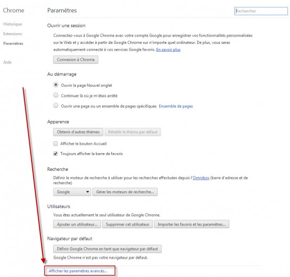 Chrome tuto 2 - Afficher les paramères avancés... Chrome tuto 2 - Afficher les paramères avancés...