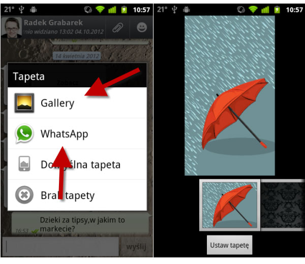 Zmiana tapety w WhatsApp na Android