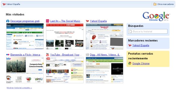 La página principal de Chrome