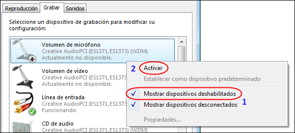 Mostrar dispositivos deshabilitados
