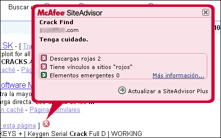McAfee SiteAdvisor en Google