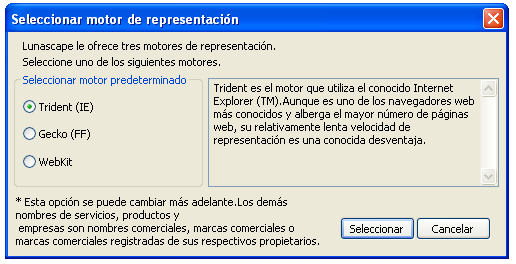 Elegir motor por defecto en Lunascape