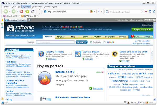 La interfaz de Lunascape 5.1.3