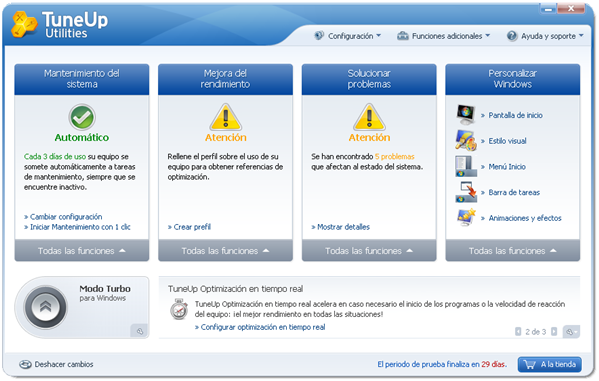 La interfaz de TuneUp 2010