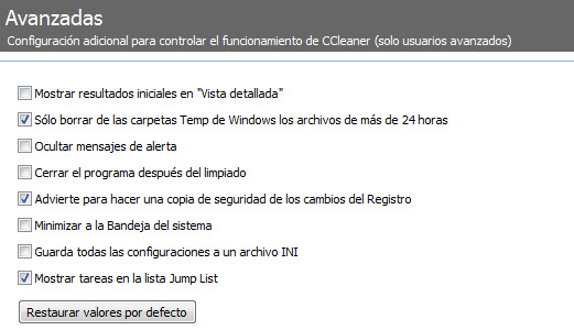 Opciones avanzadas Opciones avanzadas