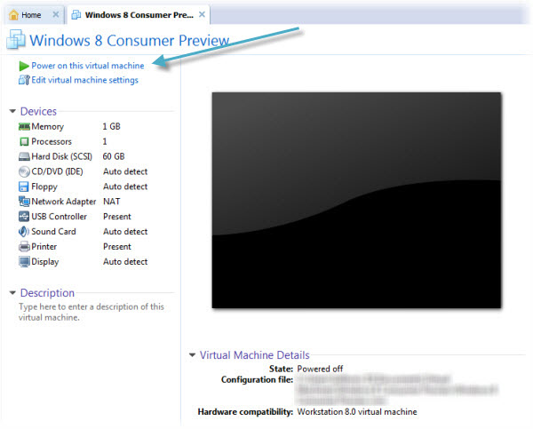 Power on this virtual machine