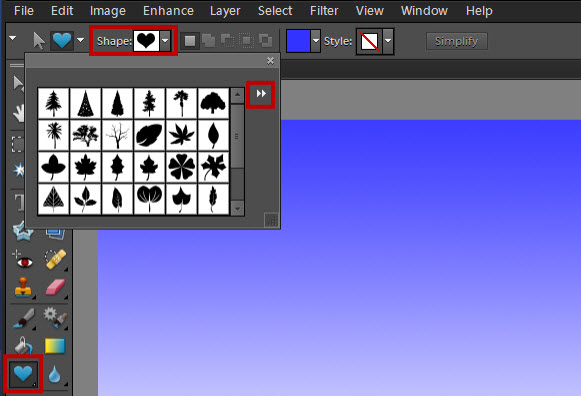 Formas personalizadas de árboles en Photoshop Elements