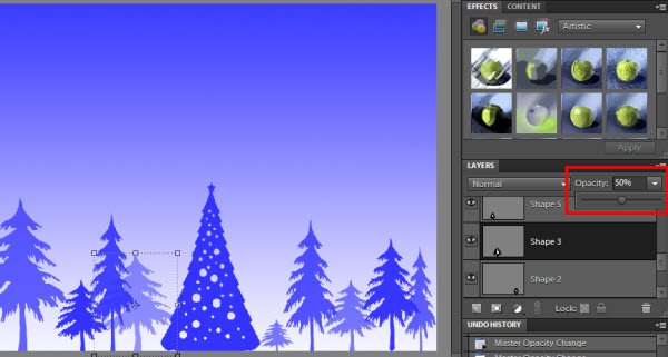 Cambiando la opacidad de capas en Photoshop Elements