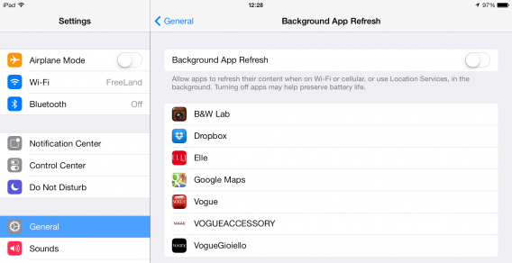 iDésactivez le rafraîchissement automatique de vos applicationsOS 7 