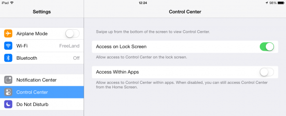 iOS 7 Désactivez le Centre de Contrôle pour les applications