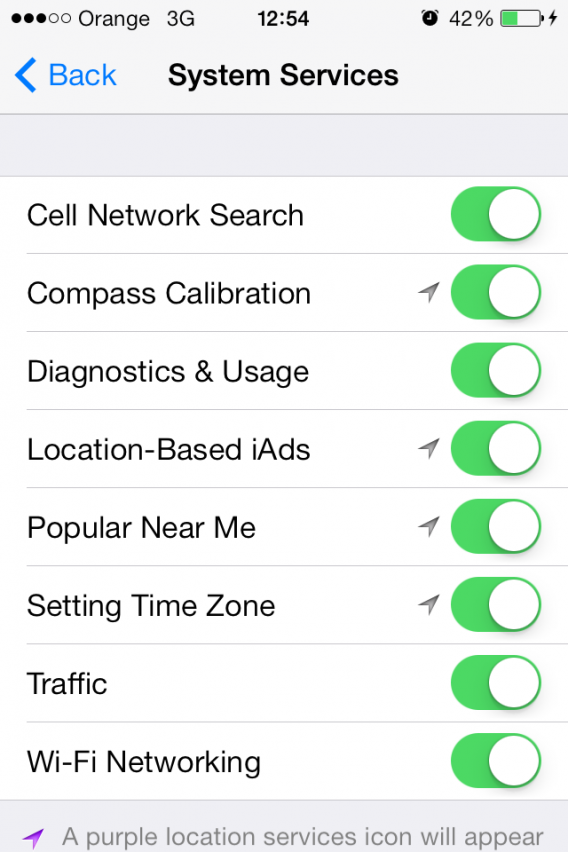 iOS 7 Les services en relation avec le GPS peuvent être supprimés sans aucun souci