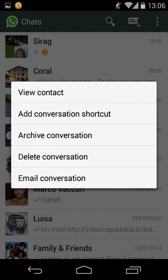 Nova versão do WhatsApp para Android permite o arquivamento de conversas