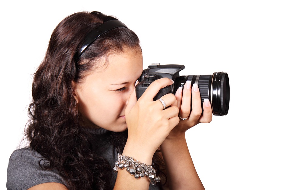 Equipment Isolated Girl Digital Camera Female