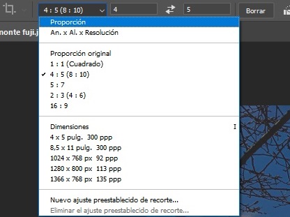 Proporción de la imagen en Photoshop