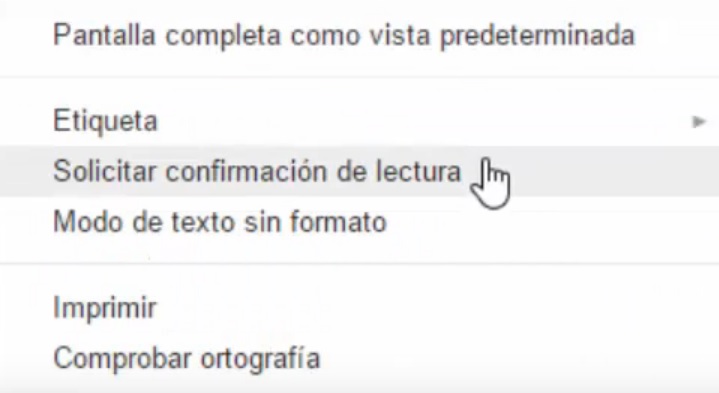 Opción de confirmación de lectura de Gmail