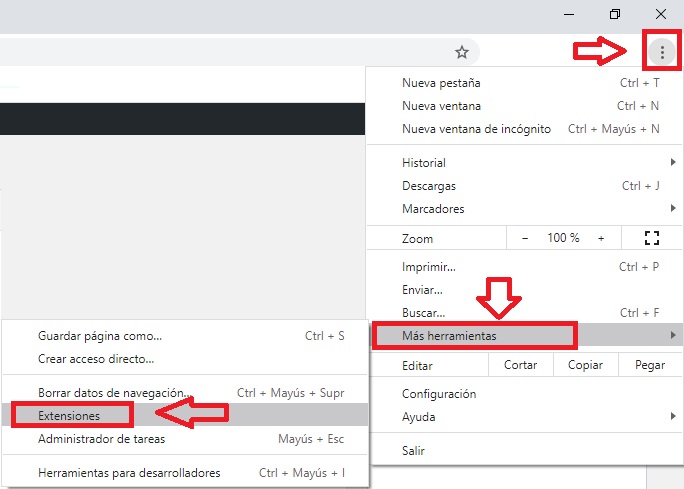 Menú de extensiones de Chrome