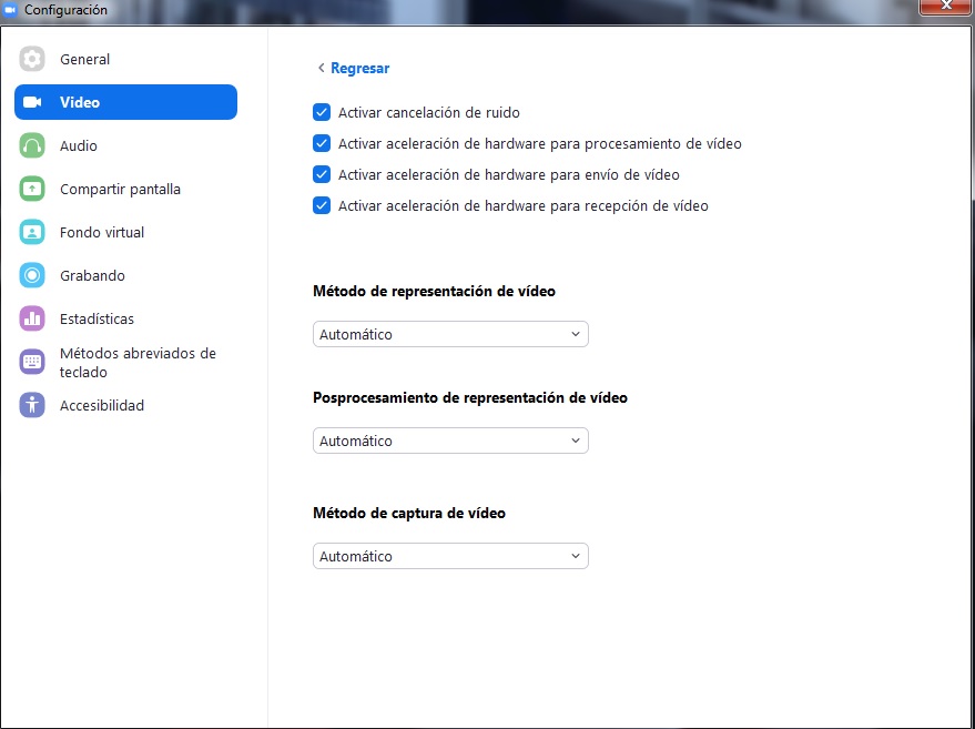 Opciones avanzadas de vídeo de Zoom