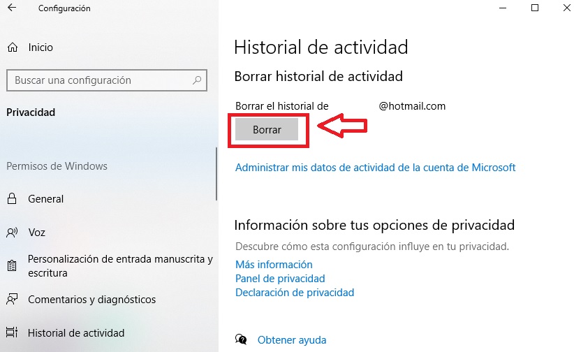 Borrar el historial de actividad
