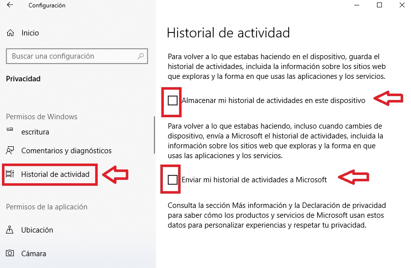 Historial de actividad de Windows 10