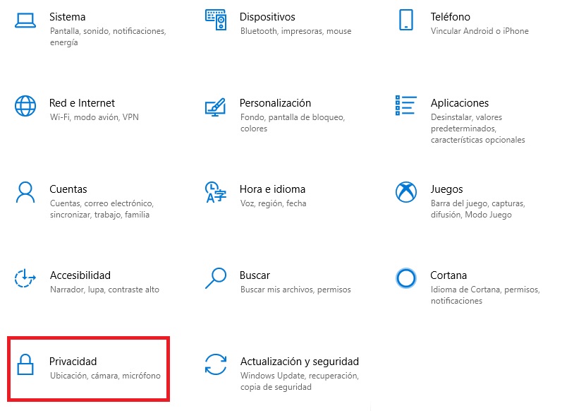 Privacidad Windows 10