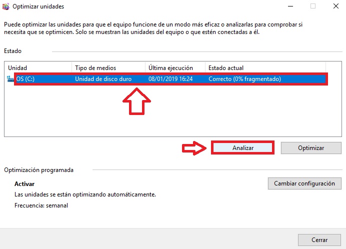 Cómo desfragmentar el disco con Windows 10