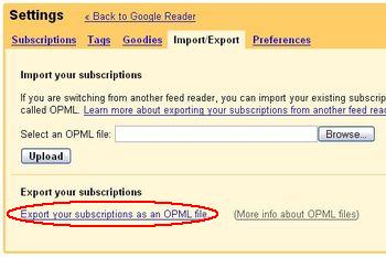 Export Google Reader feeds