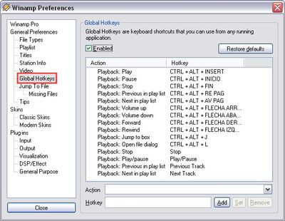 Manage Winamp with hotkeys