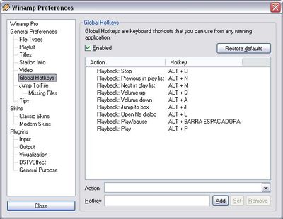 Manage Winamp with hotkeys