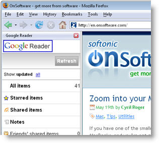 Load Google Reader in Firefox sidebar