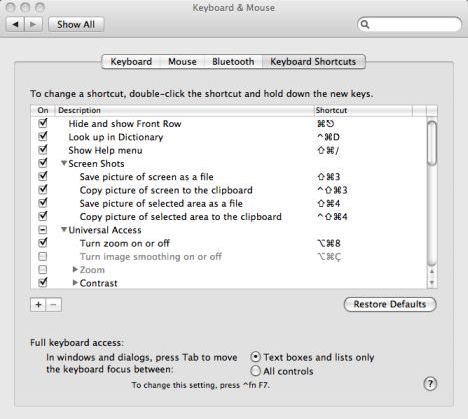 keyboard shortcuts