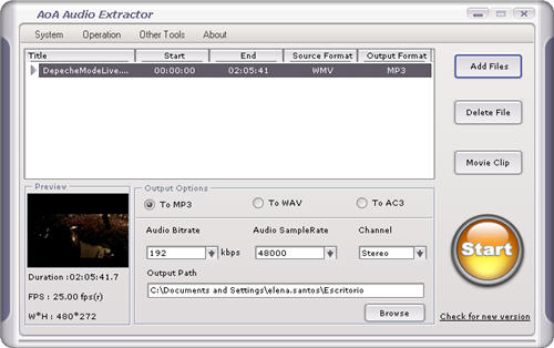 Use Aoa Audio Extractor to rip the soundtrack of a video