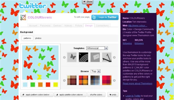 Create a Twitter background image with Themeleon