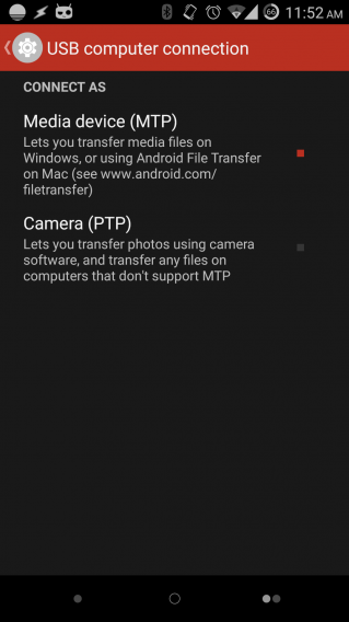 Android USB options Android USB options