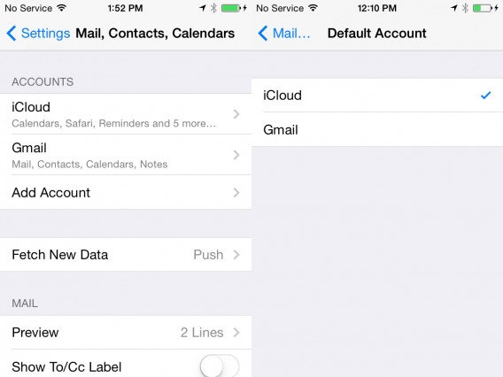 iOS contacts combined iOS contacts default account
