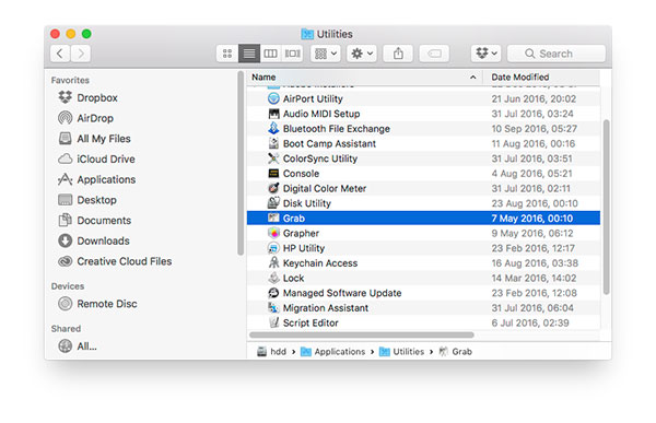 Screenshot - Grab - Utilities Folder