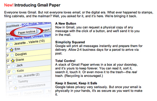 15 Funny Easter eggs from Google - gmail paper