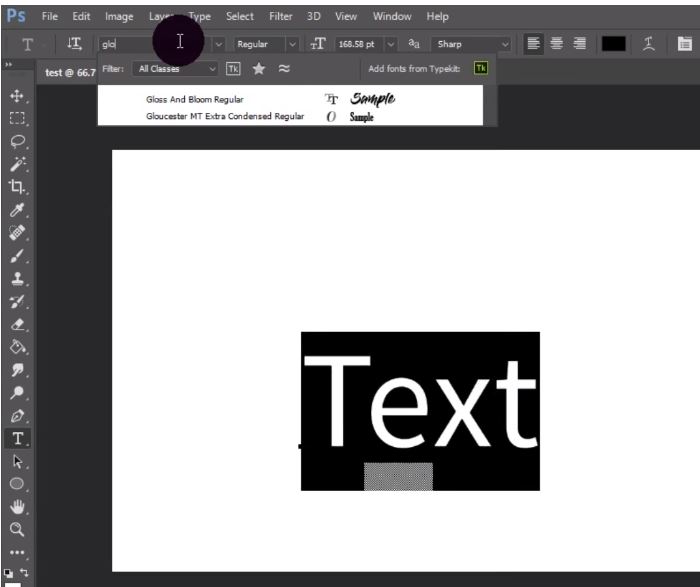 Select your font in Photoshop