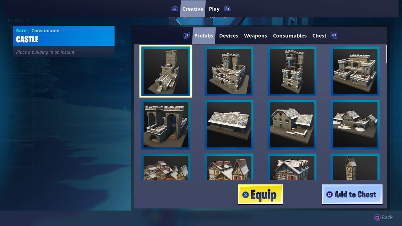 fortnite creative mode assets menu