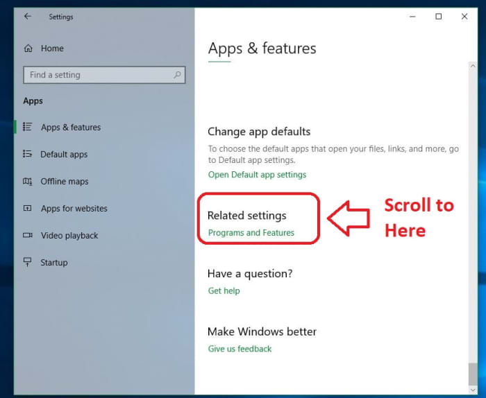 Windows 10 Related Settings Programs and Features