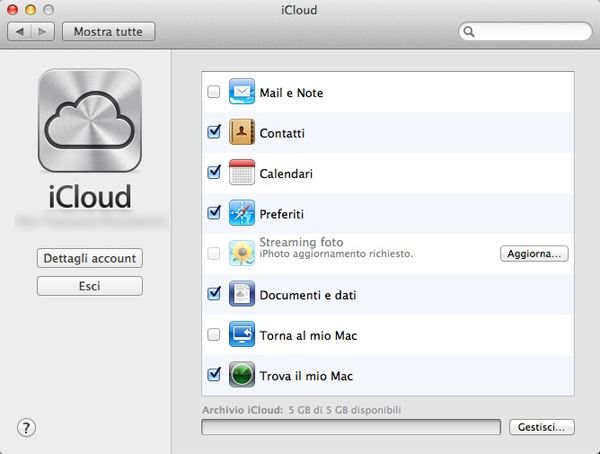 Preferenze iCloud