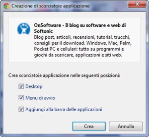 Crea scorciatoie applicazione con Chrome