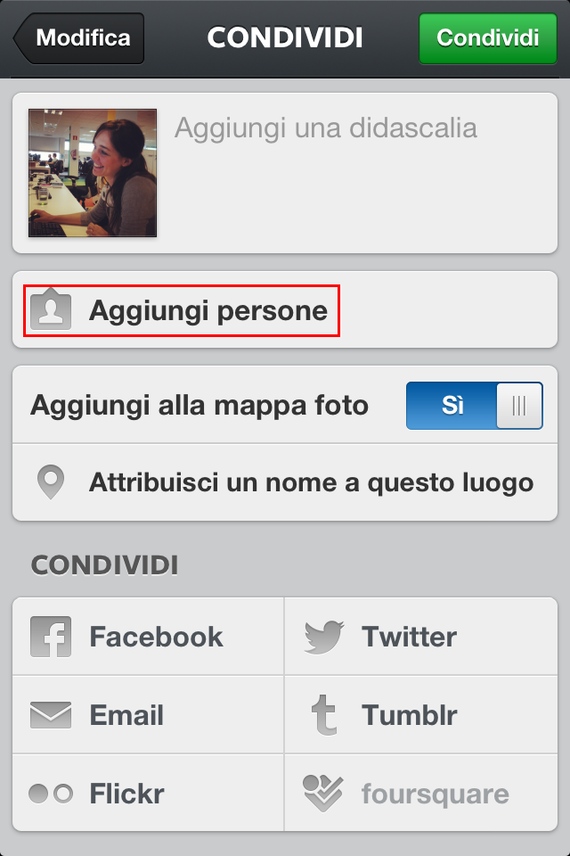 Schermata Condividi - clicca su Aggiungi persone