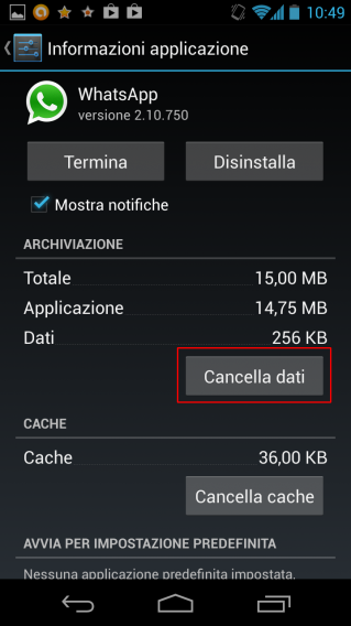 Cancella dati