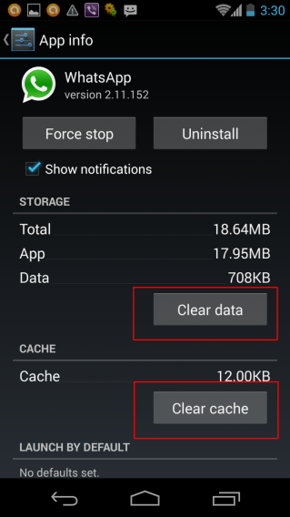 Clear data e cache