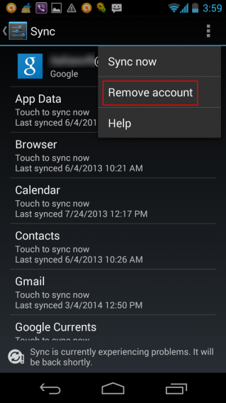 Remover conta no Google Play