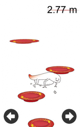 画面を左右に傾けると、ずーしーほっきーが傾いた方向にジャンプするので、うまく寿司皿にずーしーほっきーが乗っていけるようにコントロールしましょう。