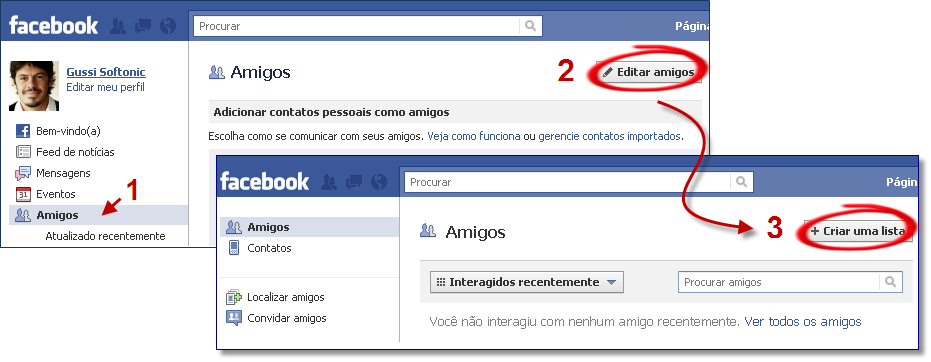 Criar lista de amigos Facebook