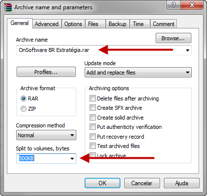 Dividir arquivos grandes com o WinRAR 2