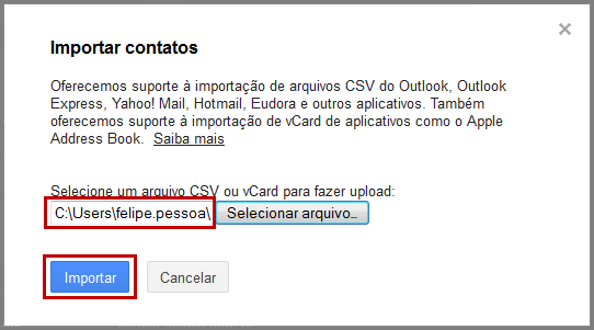 Exportar contatos do Outlook para o Gmail 13