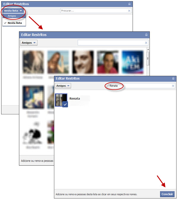 Facebook - adicionando amigos à lista restrita
